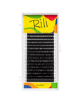 Eyelash extension tray with colorful packaging labeled 'Rilli' on a white background