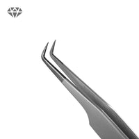 Diamond Series 90° eyelash extension tweezers with 7mm angled tip and micro-textured stainless steel finish for professional lash application
