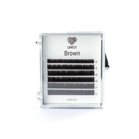 Brown eyelash extensions 6-line mix tray by Lovely US with up to 4,000 natural-looking lashes