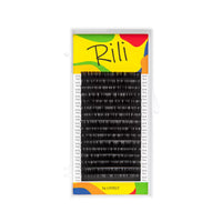 Eyelash extension package with colorful packaging featuring the brand 'Rilli' on a white background.